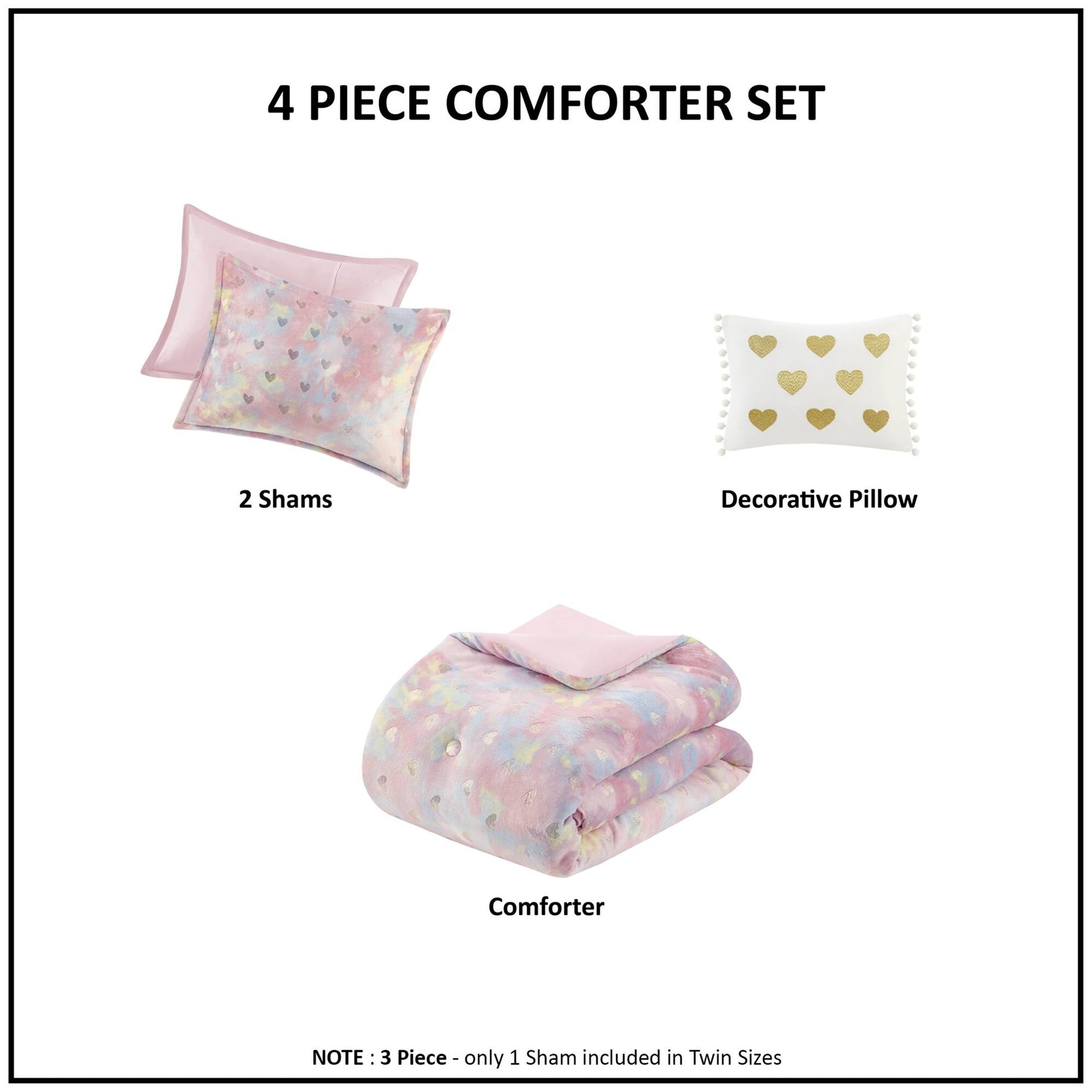 Metallic Printed Plush Comforter Set with Throw Pillow Full/Queen