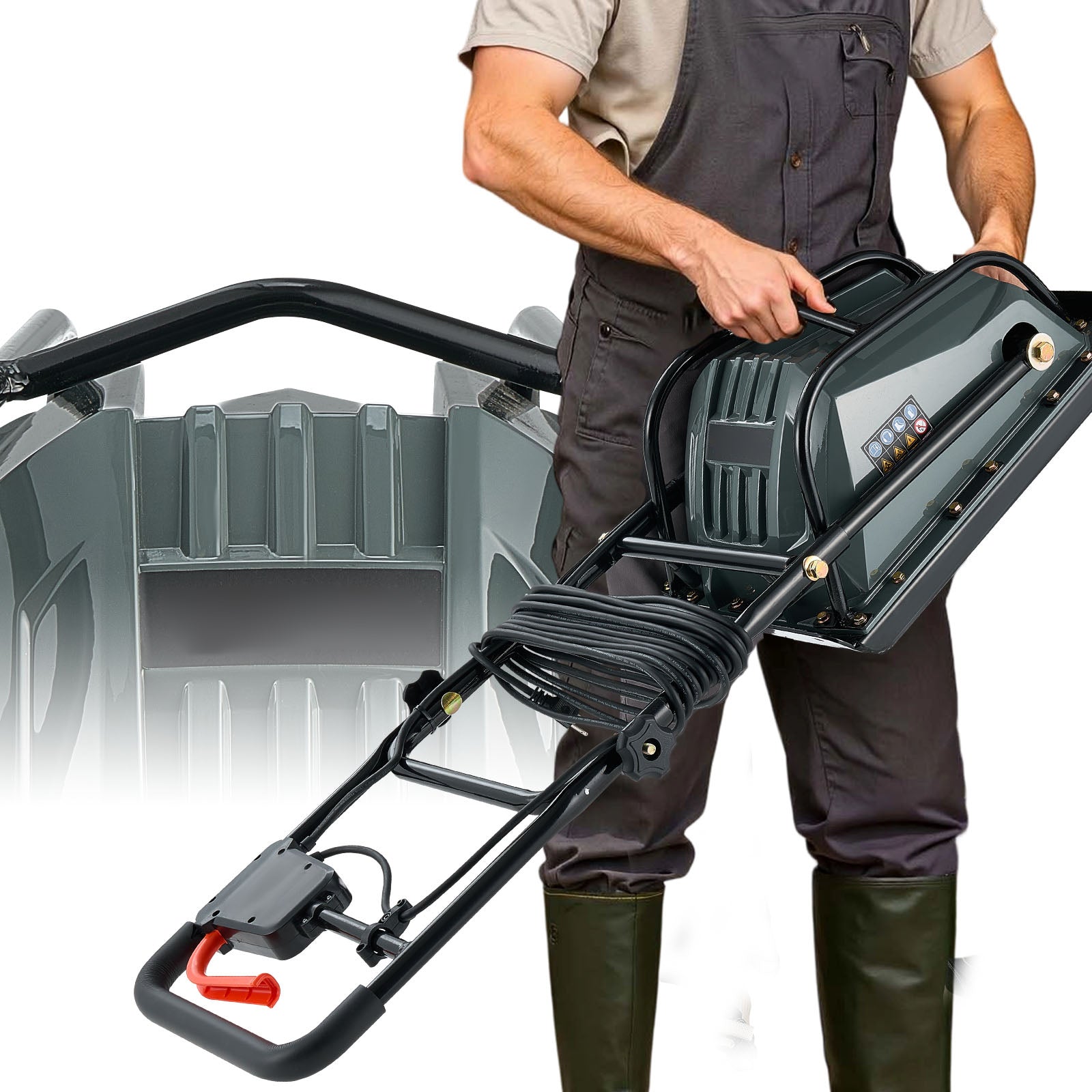 Plate Compactor, 130W Output Electric Ground Rammer, 5 kN Force, 3.9 in Depth, 16 m/min Speed, 3304 sq.ft/h Efficiency, Gas Powered Soil Compaction Machine for Driveway, Pavement, Landscaping