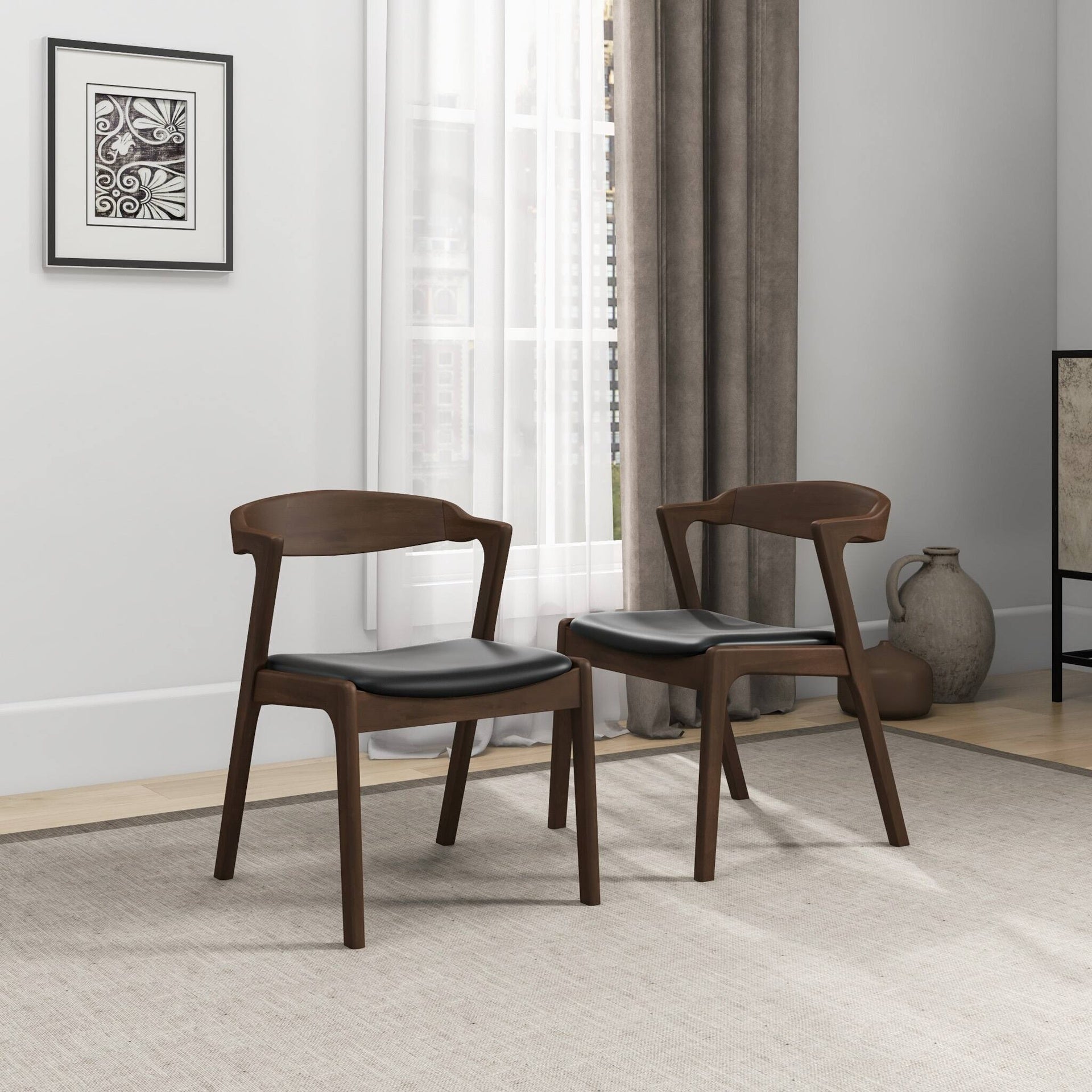 Dakota  Solid Wood Black Leather Dining Chair (Set Of 2)