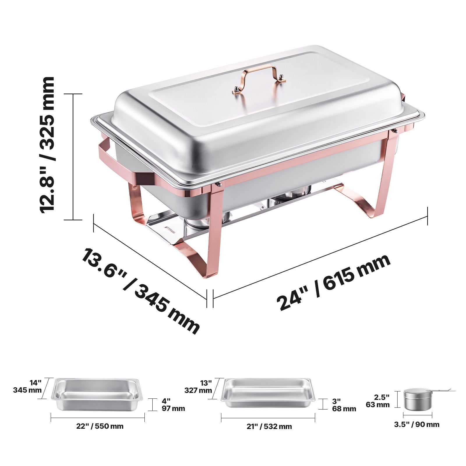 8 Qt 2 Pack Rectangle Chafing Dish Buffet Set Full Size Pan Stainless Steel
