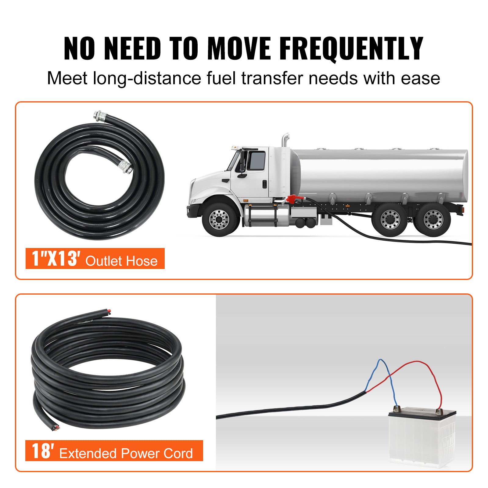 Fuel Transfer Pump, 12V DC 20 GPM 1/4 HP, Gasoline Extractor Pump with Automatic Nozzle, Discharge Hose & Suction Pipe for Gasoline, Diesel, Kerosene, Ethanol & Methanol Blends, and Biodiesel