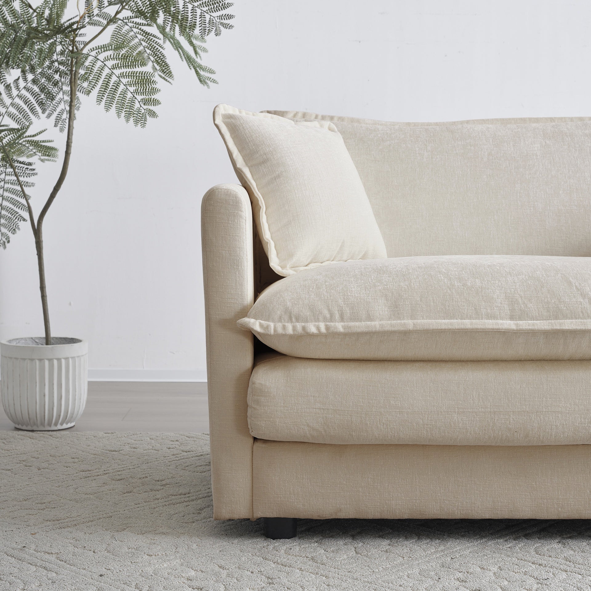 Modern Accent Chair with Ottoman, Living Room Club Chair Chenille Upholstered Armchair , Reading Chair for Bedroom, Beige Chenille