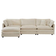 Free Combination Comfy Upholstery Modular Oversized L Shaped Sectional Sofa With Reversible Ottoman, Beige Chenille