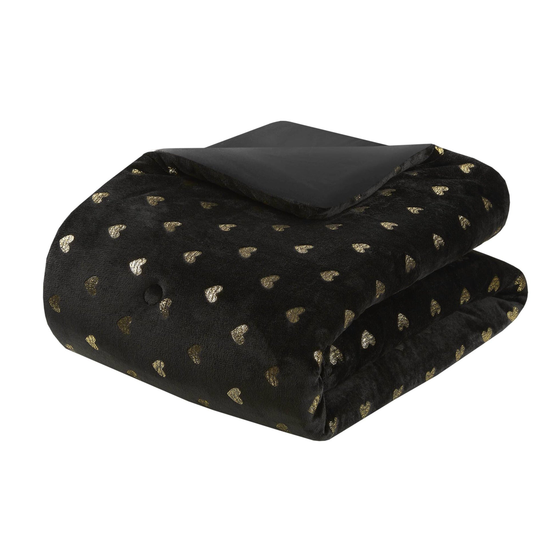 3 PCS Twin/Twin XL Metallic Printed Plush Comforter Set with Throw Pillow Black/Gold