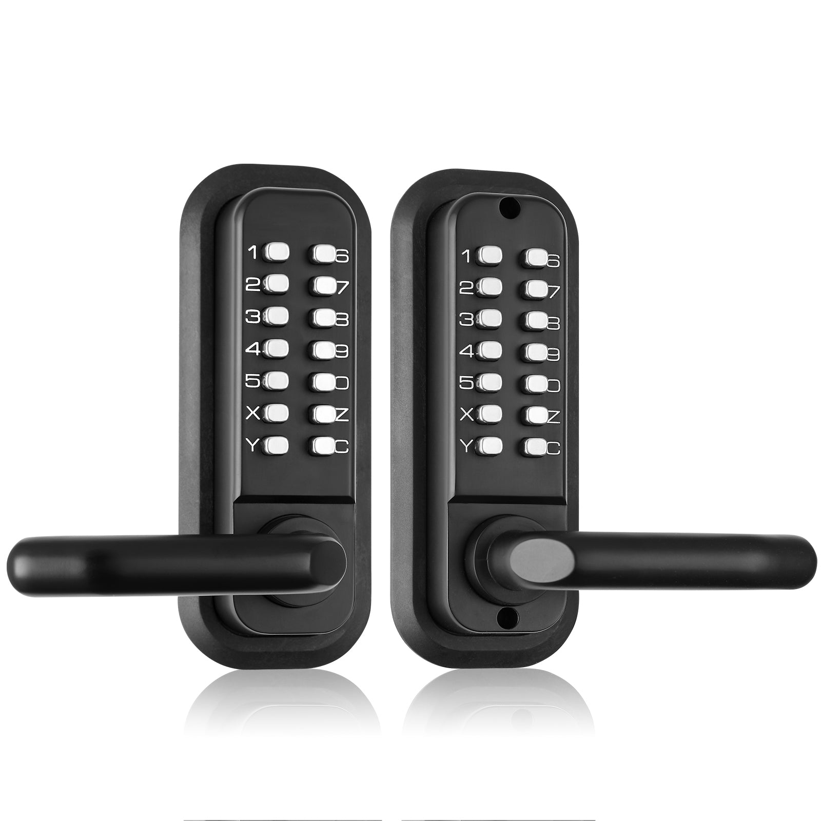 Mechanical Keyless Entry Door Lock, 14 Digit Keypad, Double-sided Embedded Outdoor Gate Door Locks Set with Handle and Keypad, Water-proof Zinc Alloy, Easy to Install, for Yard, Garden, Garage