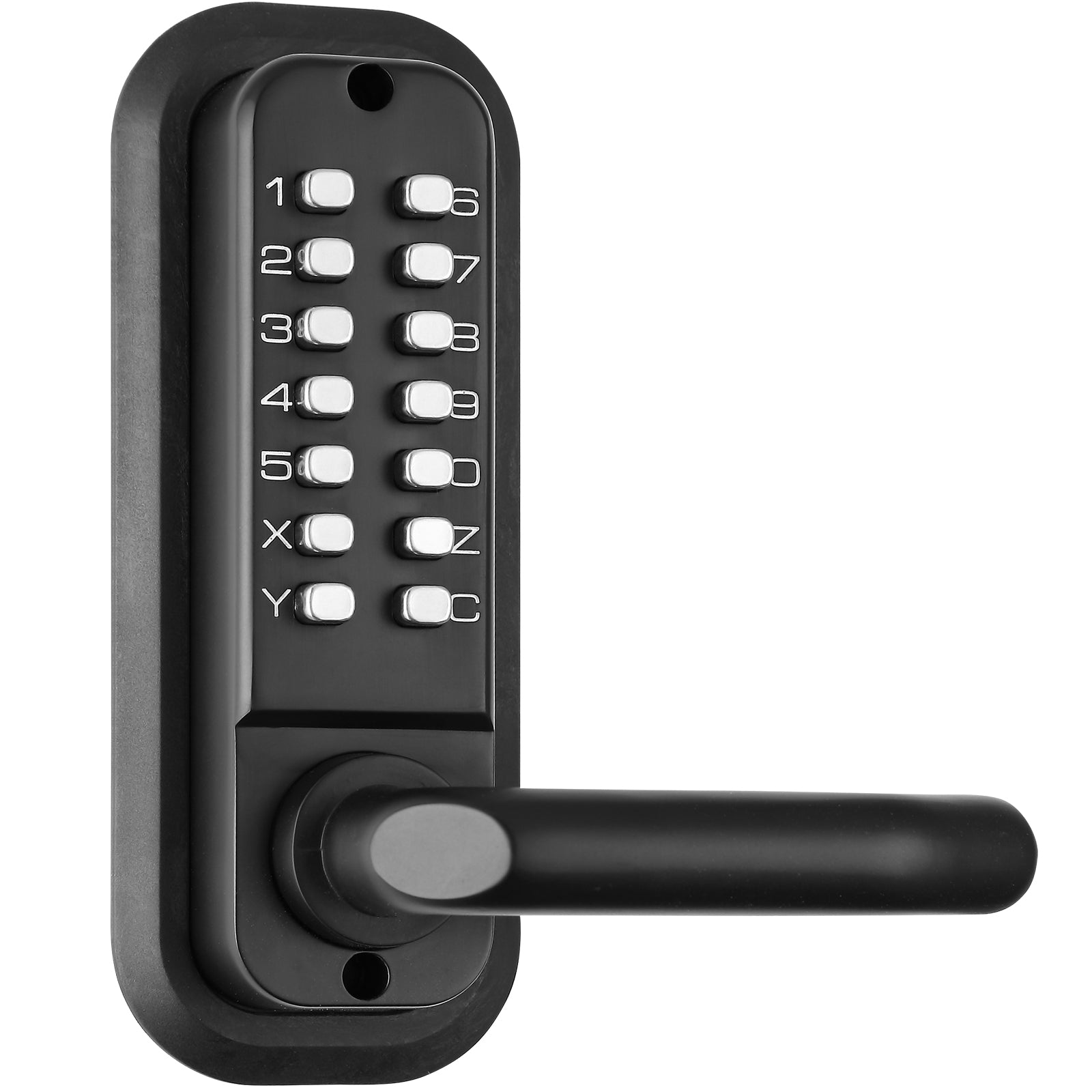 Mechanical Keyless Entry Door Lock, 14 Digit Keypad, Double-sided Embedded Outdoor Gate Door Locks Set with Handle and Keypad, Water-proof Zinc Alloy, Easy to Install, for Yard, Garden, Garage