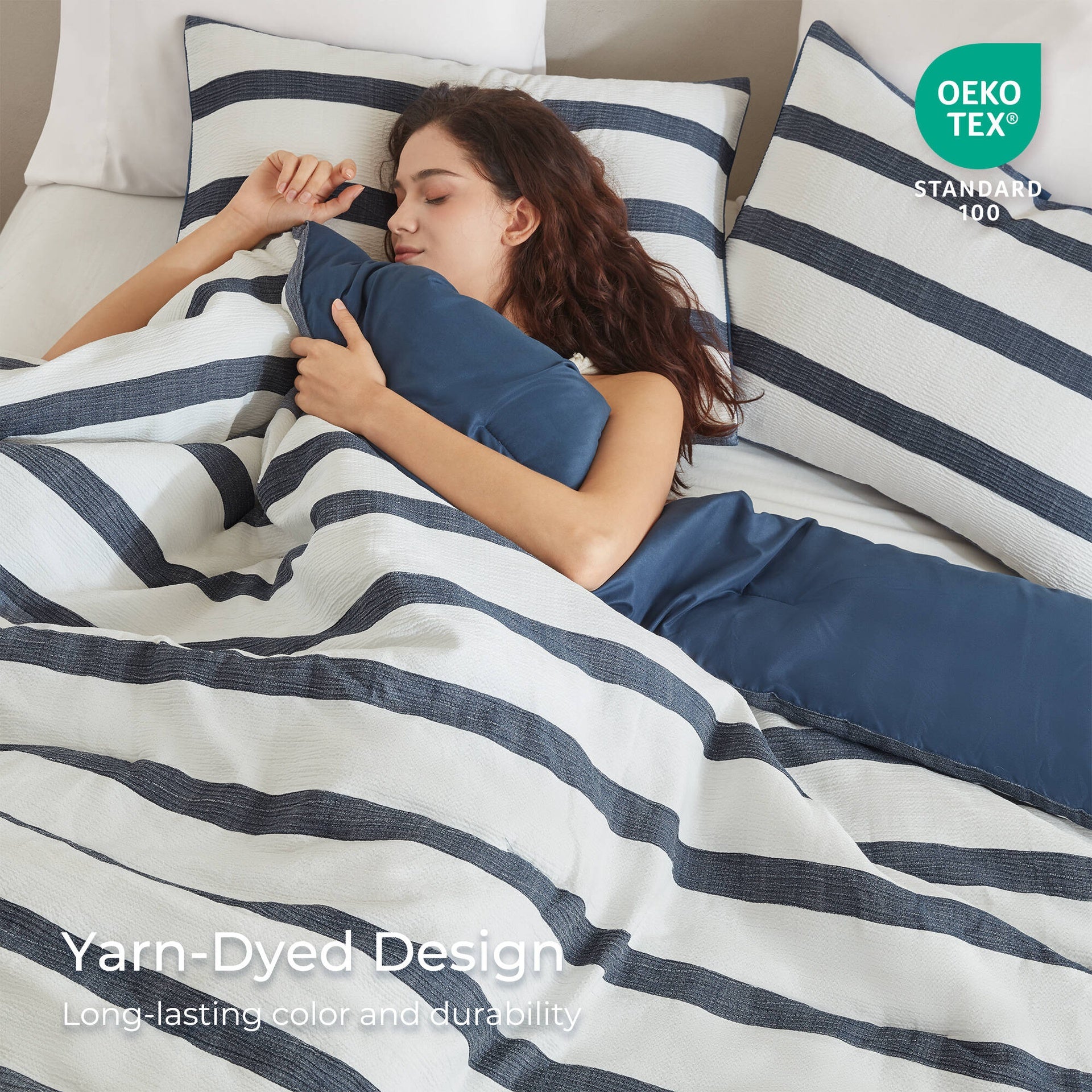3-Piece Full/Queen Yarn-dyed striped comforter