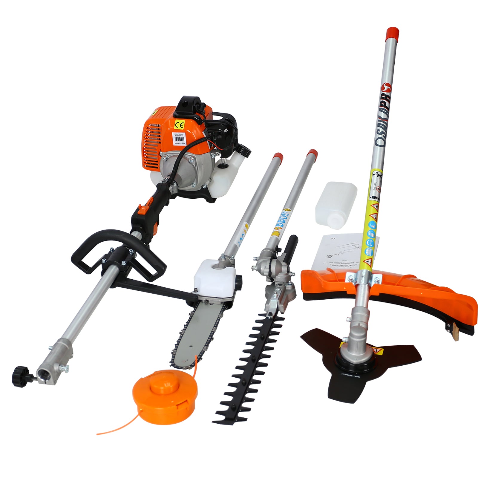 4 in 1 Multi-Functional Trimming Tool, 52CC 2-Cycle Garden Tool System with Gas Pole Saw, Hedge Trimmer, Grass Trimmer, and Brush Cutter EPA Compliant