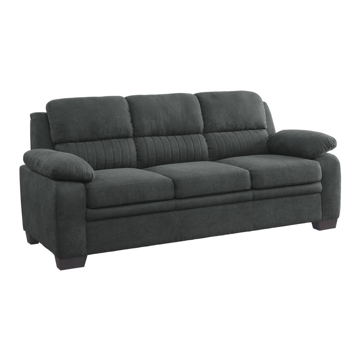 Hugh 80 Inch Sofa, Dark Gray Polyester, Soft Foam Cushioned, Solid Wood