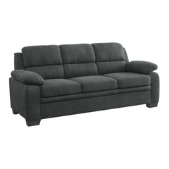 Hugh 80 Inch Sofa, Dark Gray Polyester, Soft Foam Cushioned, Solid Wood