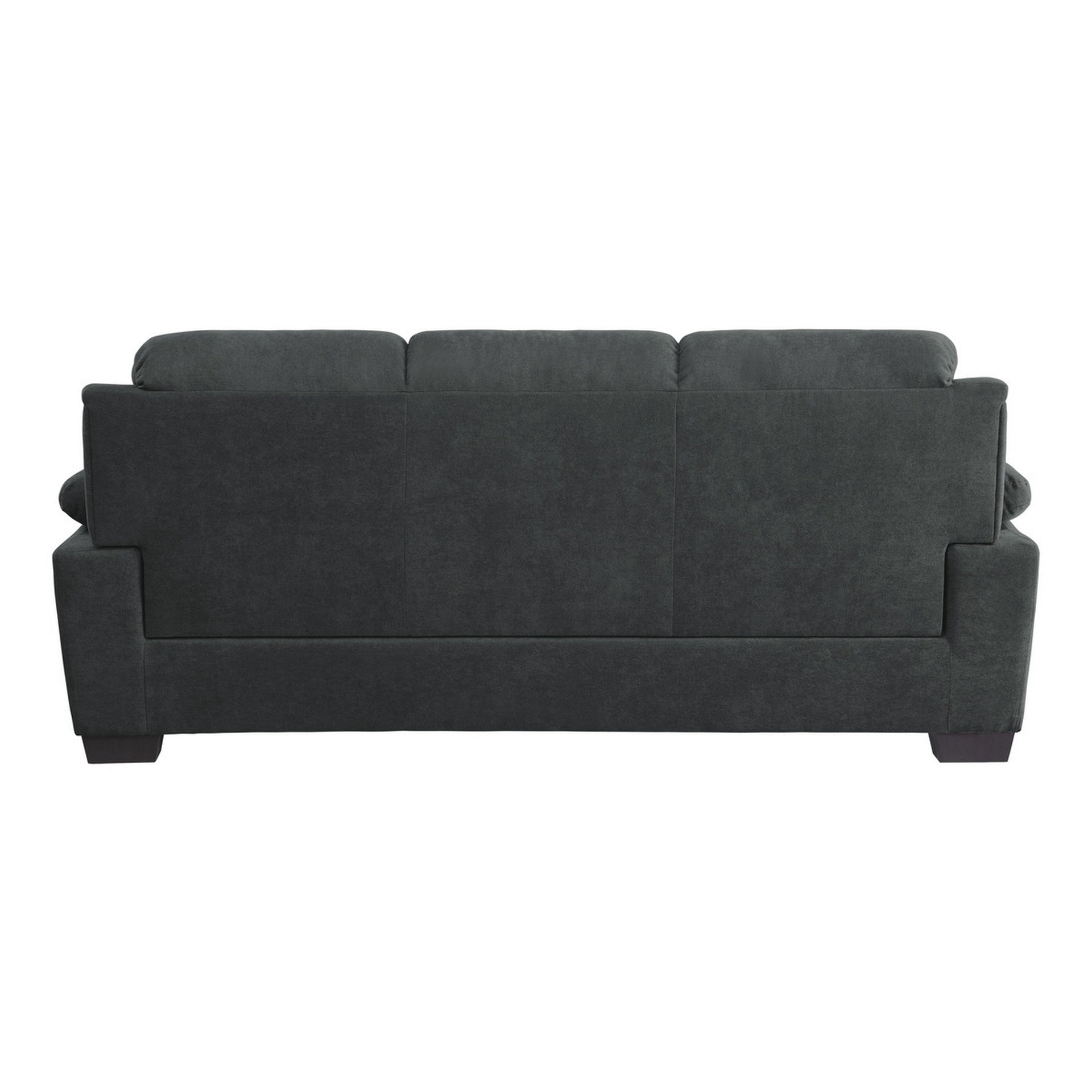 Hugh 80 Inch Sofa, Dark Gray Polyester, Soft Foam Cushioned, Solid Wood
