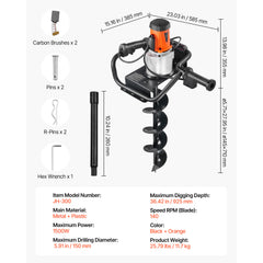Electric Post Hole Digger 1500W Powerful Motor with 5.71 in Auger Bit