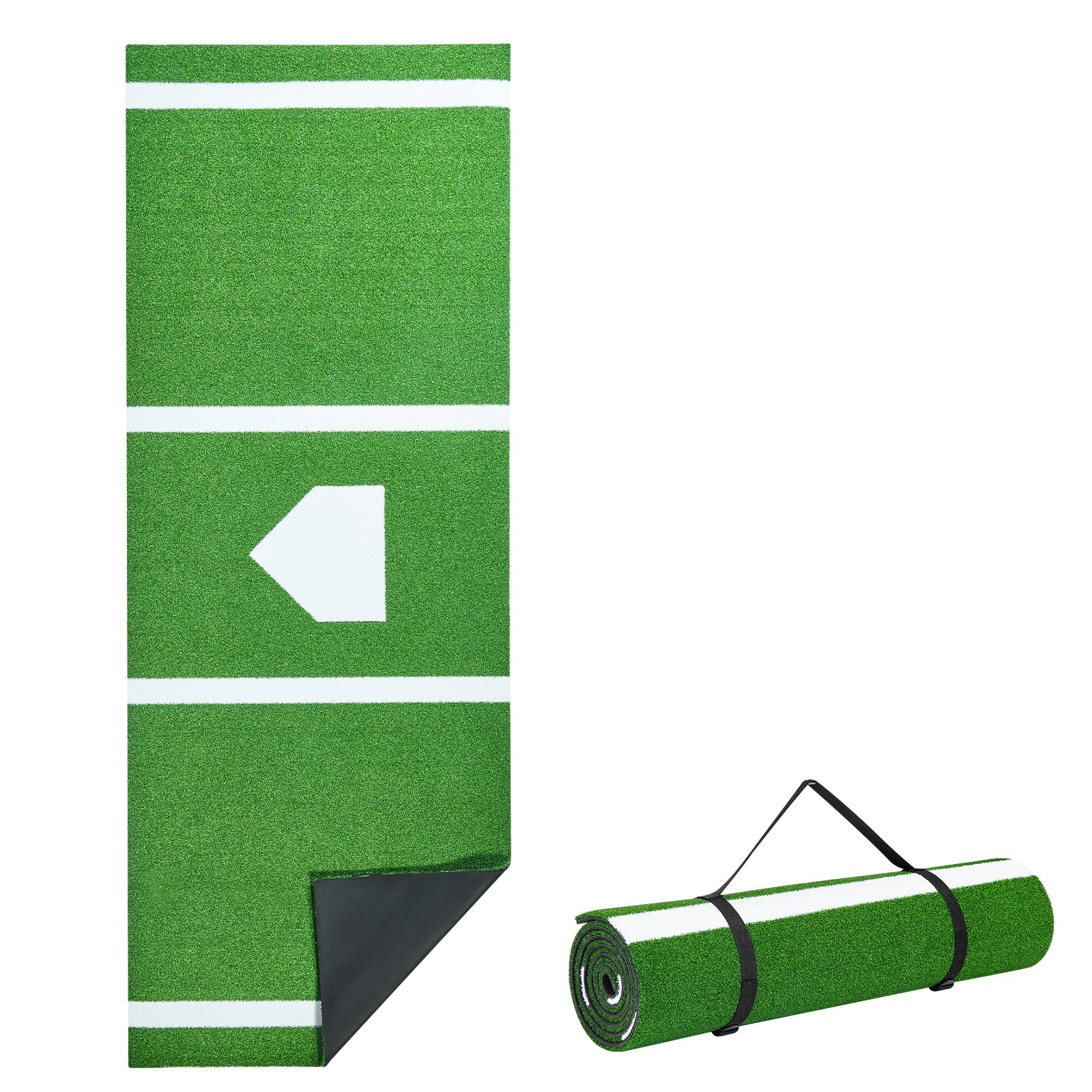 Baseball Softball Hitting Batting Mat, 10' x 3.8' Indoor/Outdoor Softball Mat, Lined & Foam Backing Anti-Slip Anti-Fade Softball Training Aid, Portable Practice Mat with Tightening Rope, Green