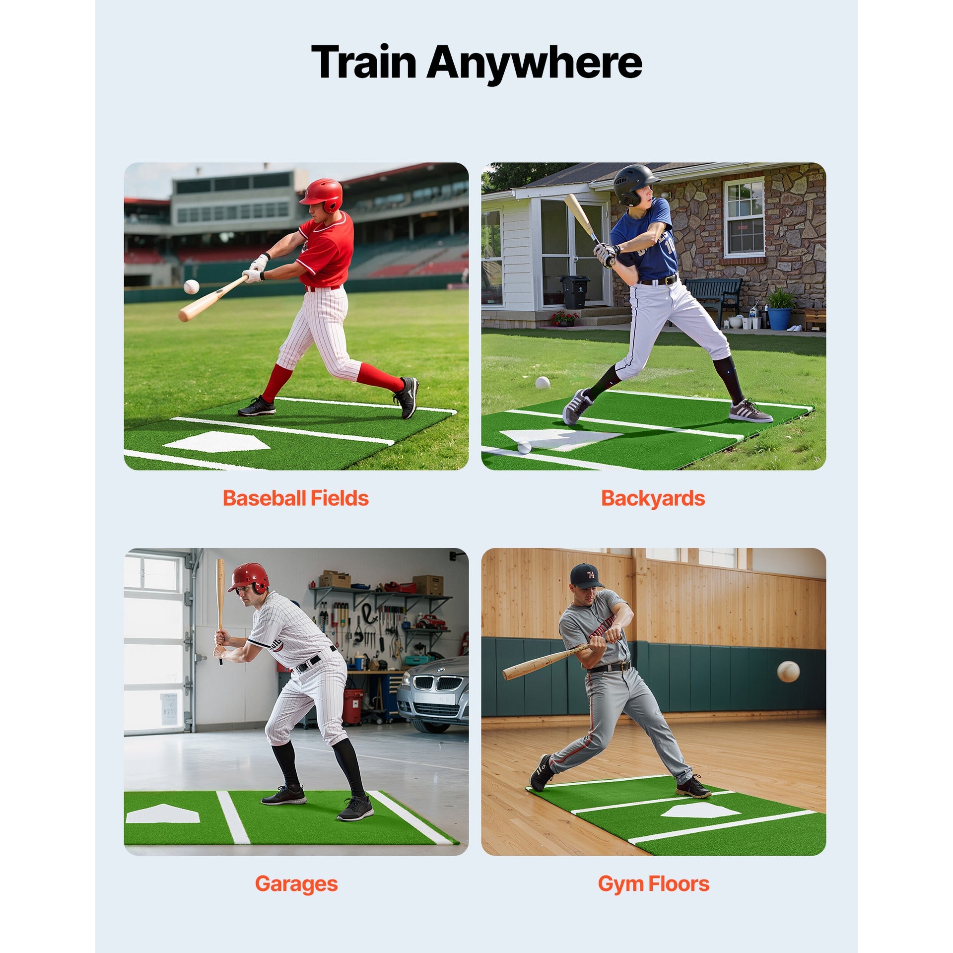 Baseball Softball Hitting Batting Mat, 10' x 3.8' Indoor/Outdoor Softball Mat, Lined & Foam Backing Anti-Slip Anti-Fade Softball Training Aid, Portable Practice Mat with Tightening Rope, Green