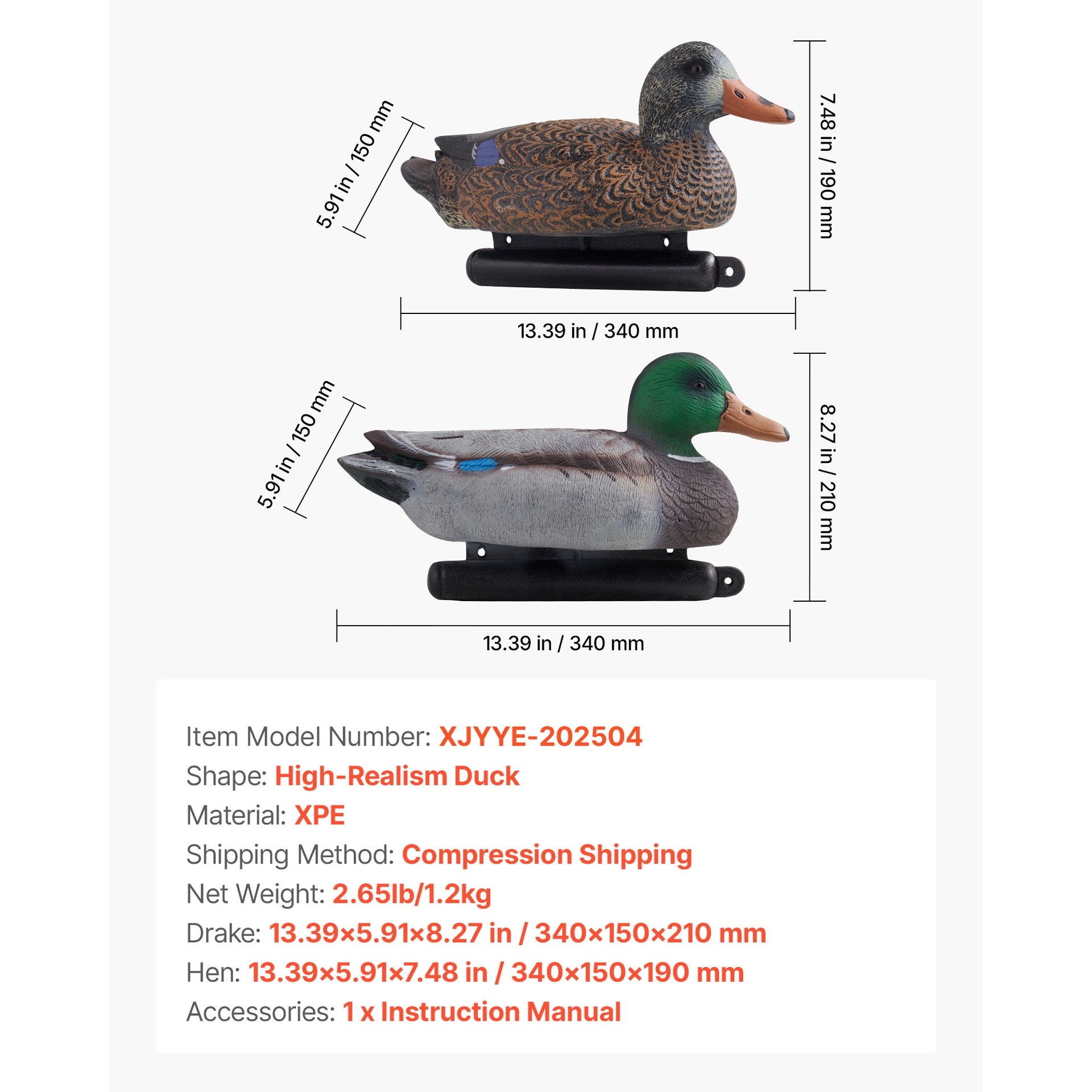 Duck Decoy Outdoor Teal Decoy Realistic Plastic Floating Duck for Hunting 6-Pack