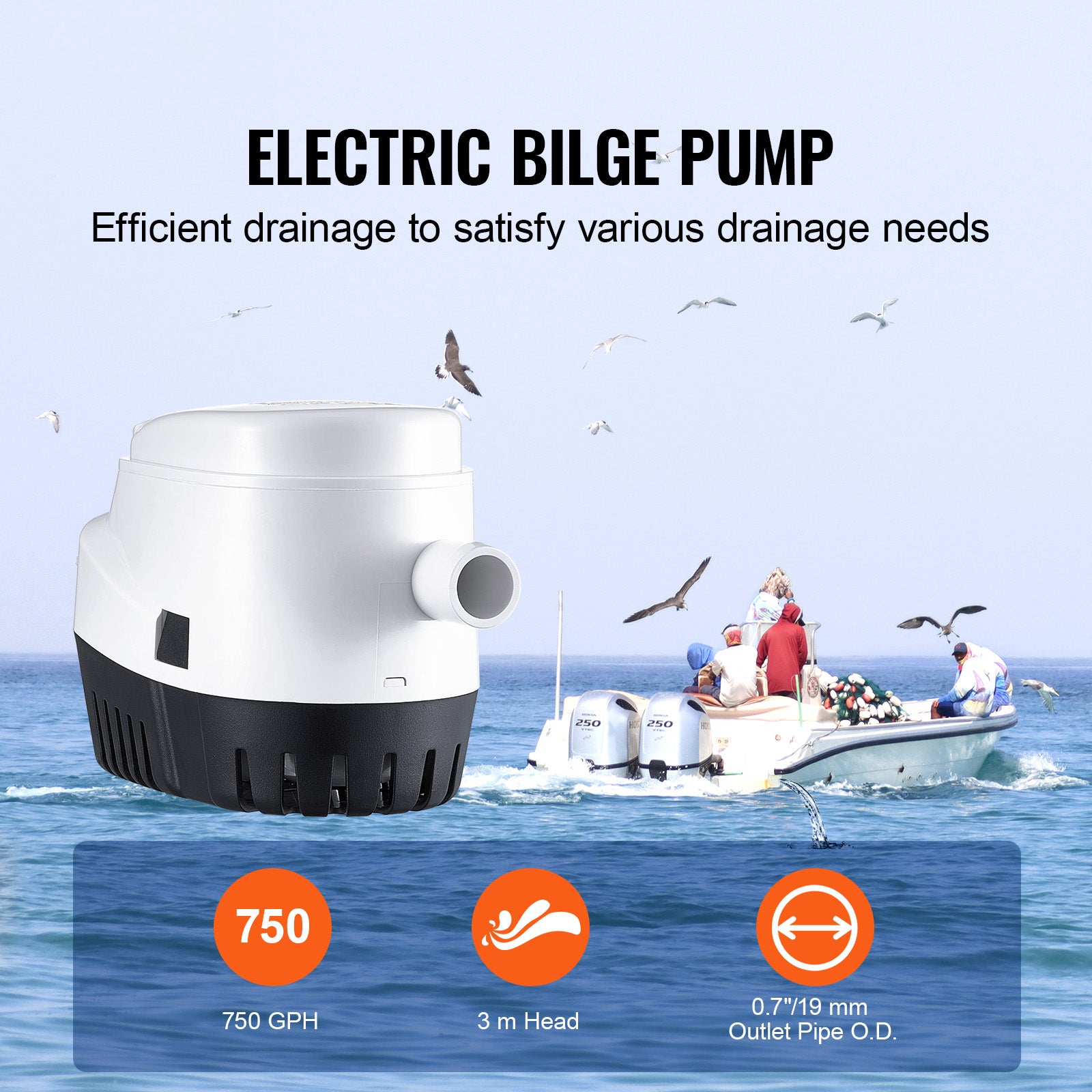 Bilge Pump, 750GPH 12V Automatic Submersible Boat Bilge Water Pump with Float Switch, 0.7" Outlet Diameter, Small Boat Bilge Pump, Marine Electric Bilge Pump for Boats, Ponds, Pools, Basements