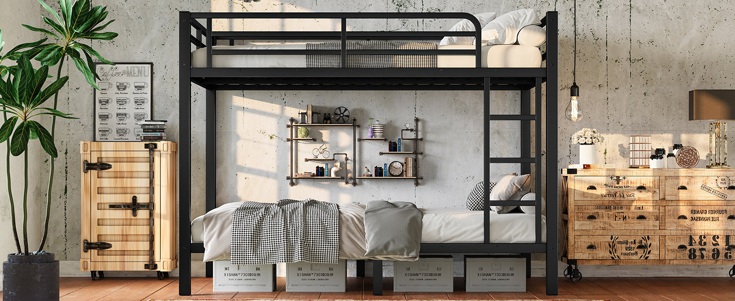 Metal Twin over Twin Bunk Bed for Teens and Adults,Space-Saving/Noise Reduced/No Box Spring Needed, Black