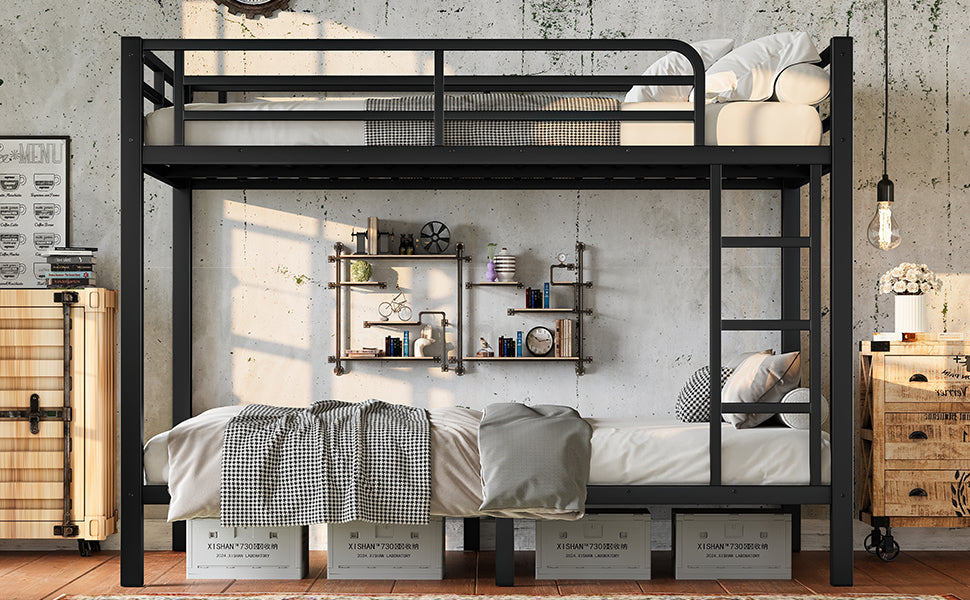 Metal Twin over Twin Bunk Bed for Teens and Adults,Space-Saving/Noise Reduced/No Box Spring Needed, Black