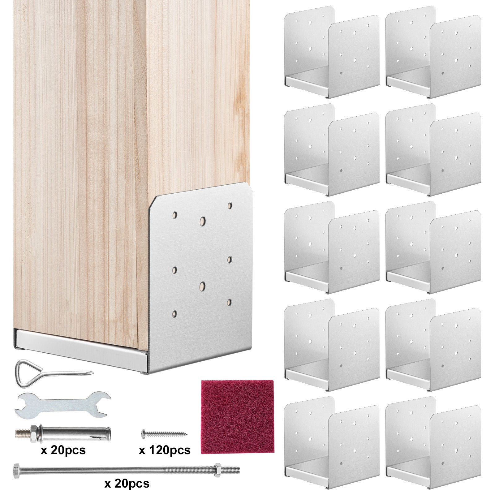 6"x 6" Post Base, 10Pcs Stainless Steel Adjustable Post Anchor Bracket(Internal 5.9 x 5.5"), Adjustable Post Base for Pavilion Deck Porch Handrail Railing Support Decorative Anchor Plate