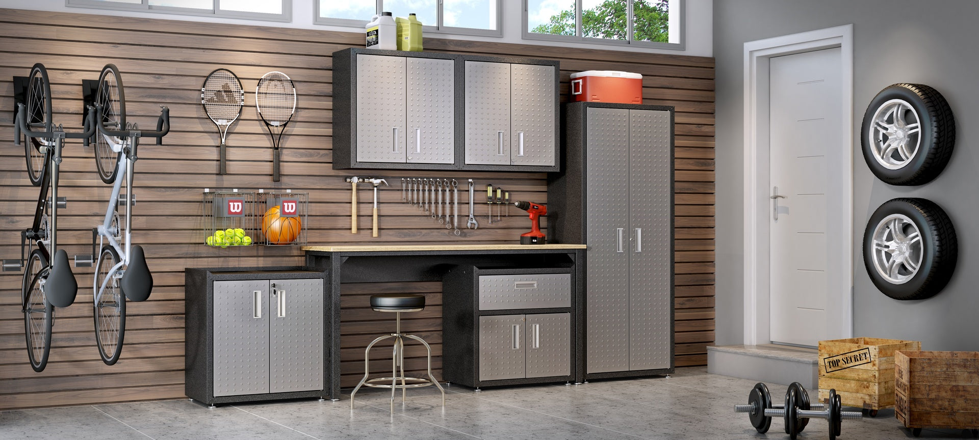 Floating Garage Cabinet in Dark Gray