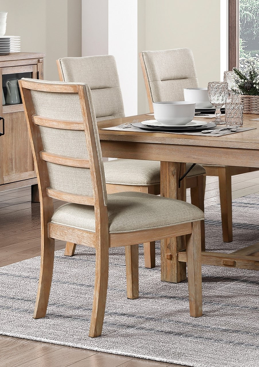 Light Oak Finish Beautiful Dining Chairs Set of 2pc, Upholstered Seat and Back Beige Fabric Rustic Look Ladderback Wooden Dining Kitchen Furniture