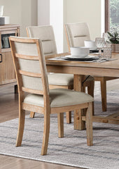 Light Oak Finish Beautiful Dining Chairs Set of 2pc, Upholstered Seat and Back Beige Fabric Rustic Look Ladderback Wooden Dining Kitchen Furniture
