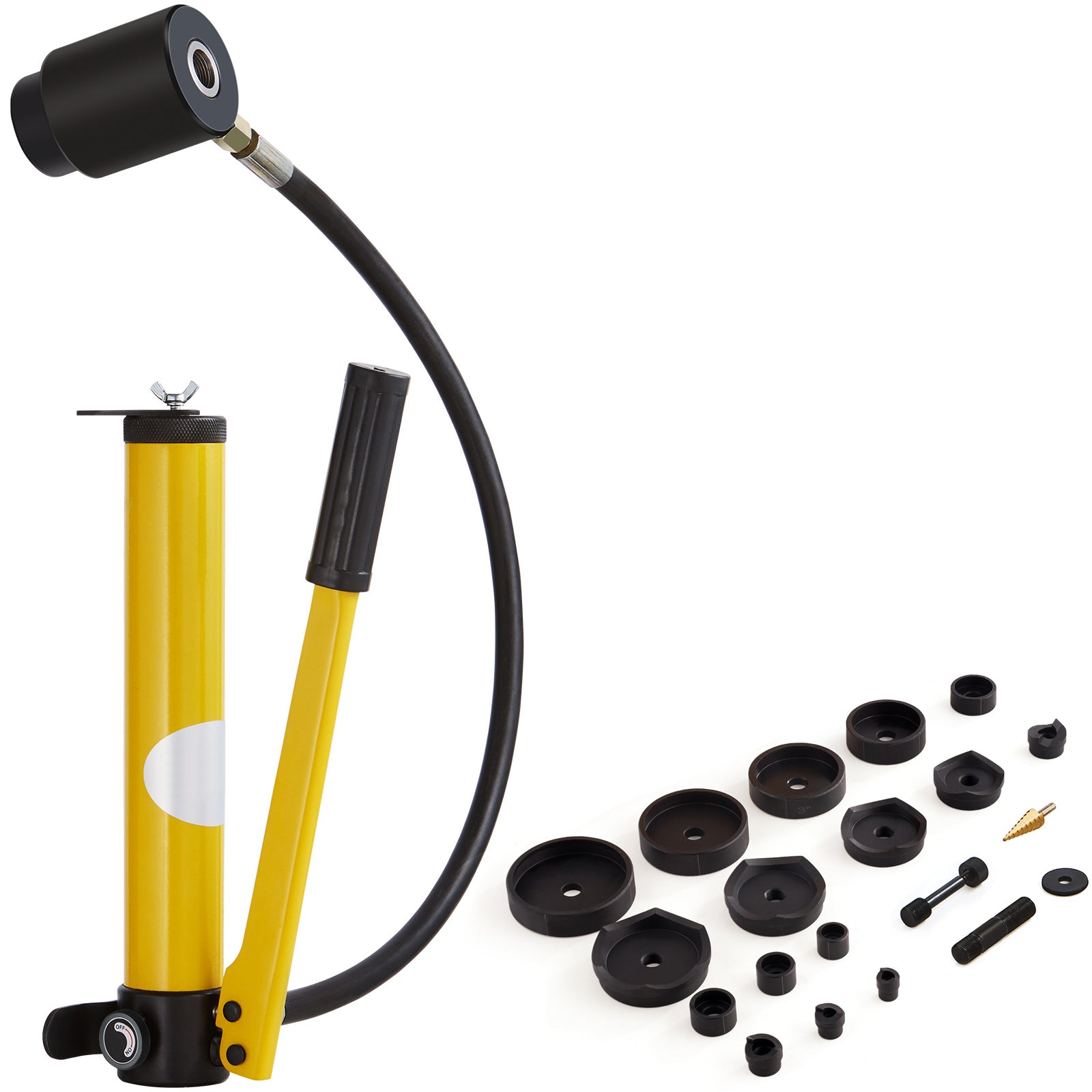 Hydraulic Knockout Punch Kit, 15 Ton 1/2" to 4" Conduit Hole Cutter Set, KO Tool Kits with Puncher 10 Piece, Metal Sheet Driver Tools, For Aluminum, Brass, Stainless Steel, Fiberglass and Plasti