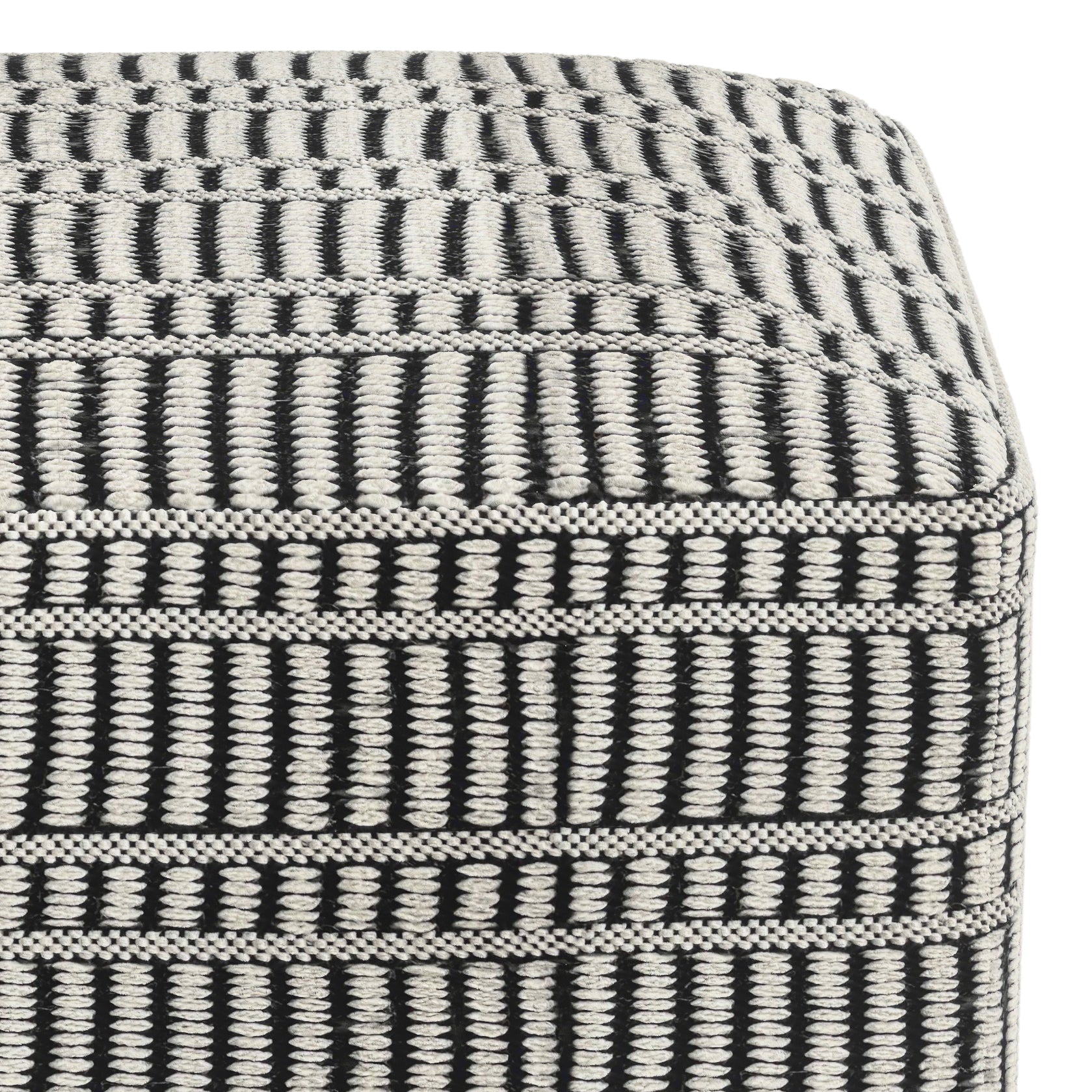Safford Square Woven Outdoor/Indoor Pouf in Black and White