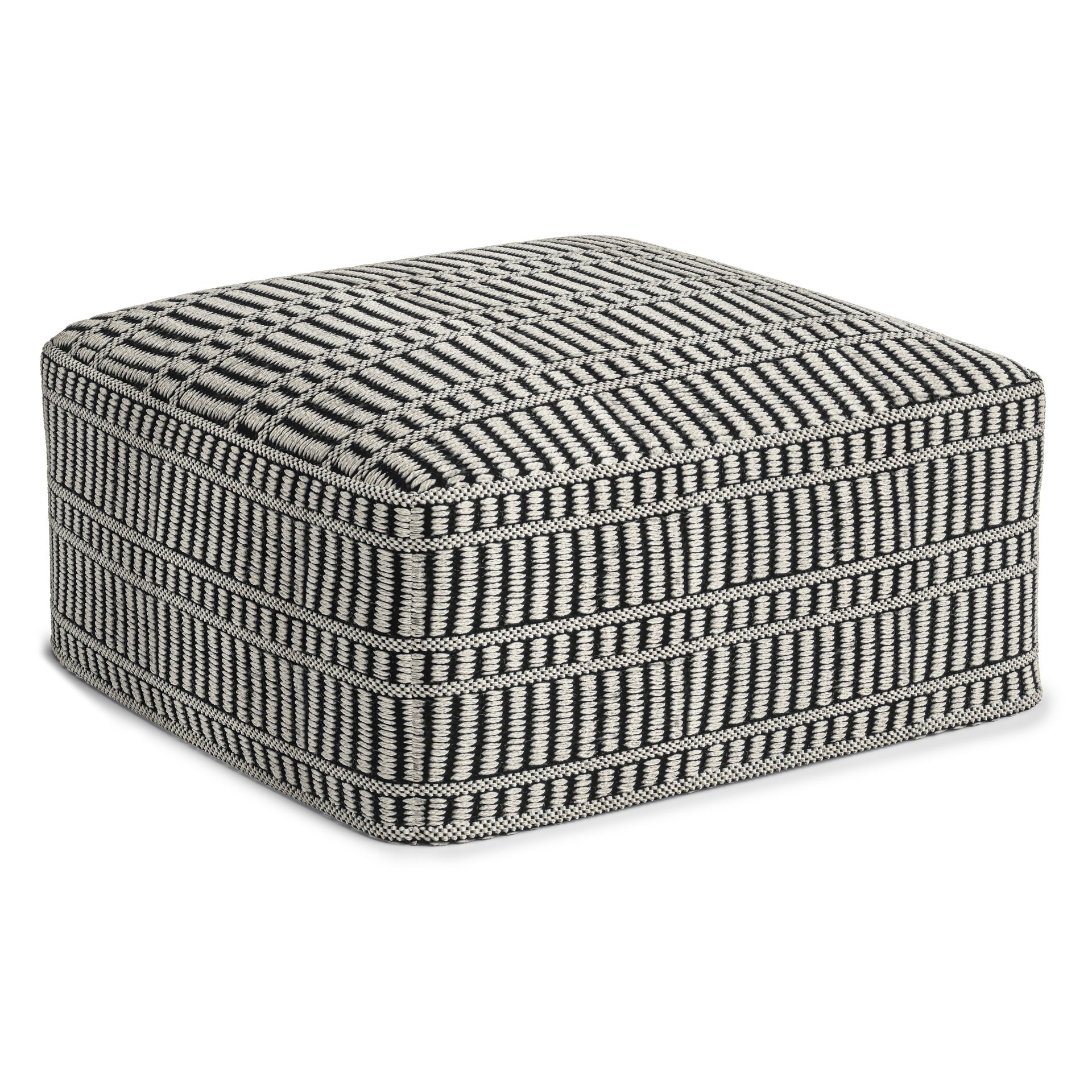 Safford Square Woven Outdoor/Indoor Pouf in Black and White