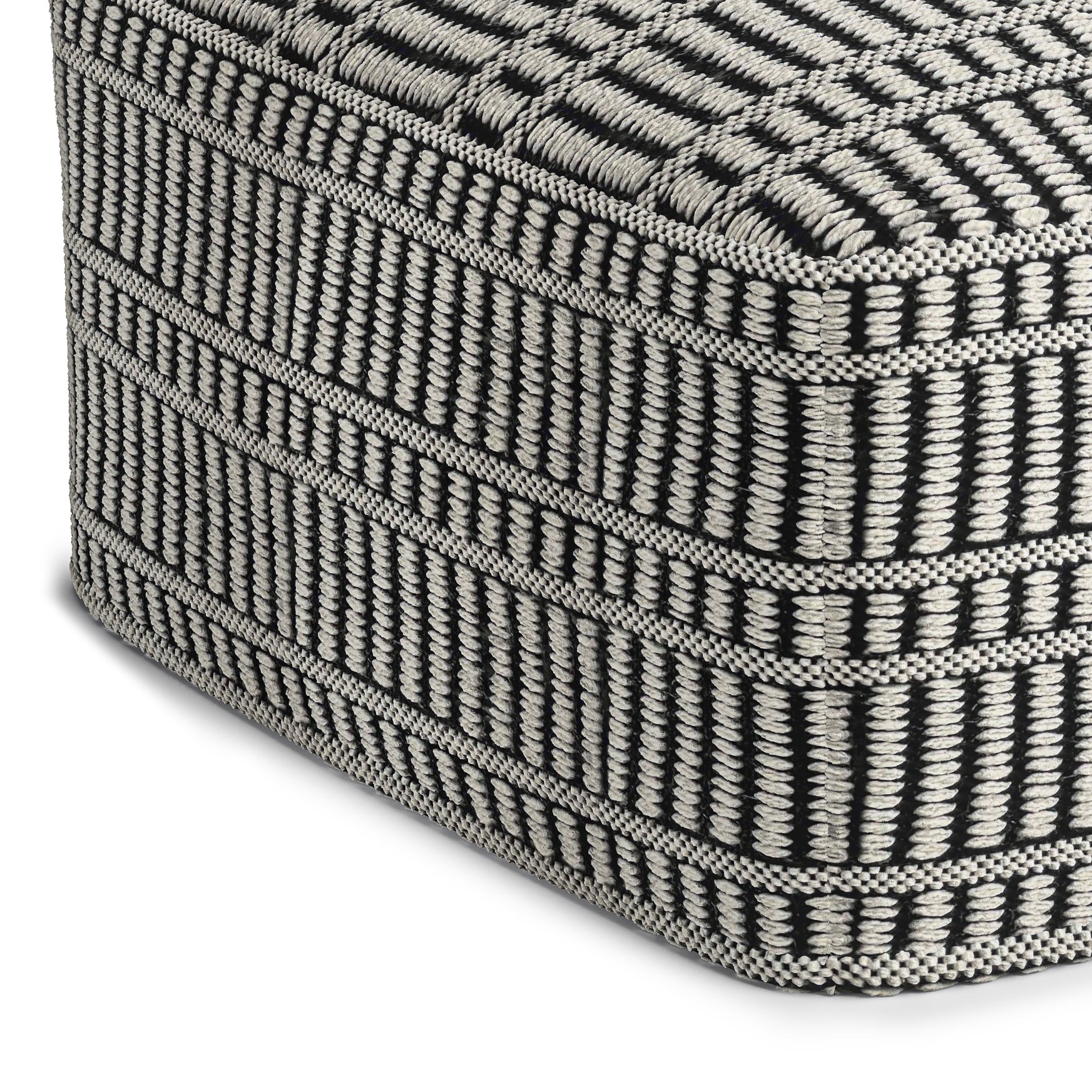Safford Square Woven Outdoor/Indoor Pouf in Black and White