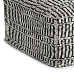 Safford Square Woven Outdoor/Indoor Pouf in Black and White