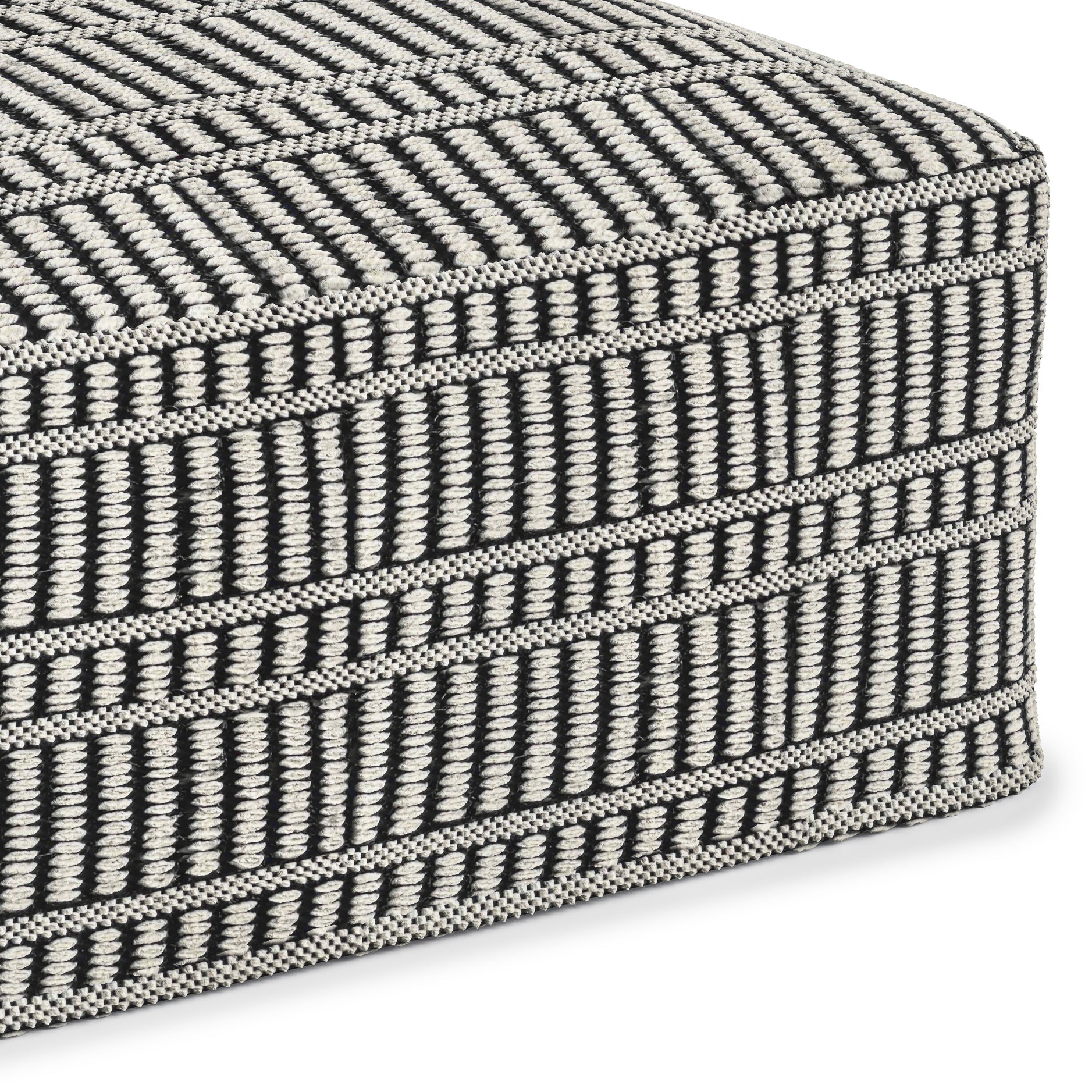 Safford Square Woven Outdoor/Indoor Pouf in Black and White