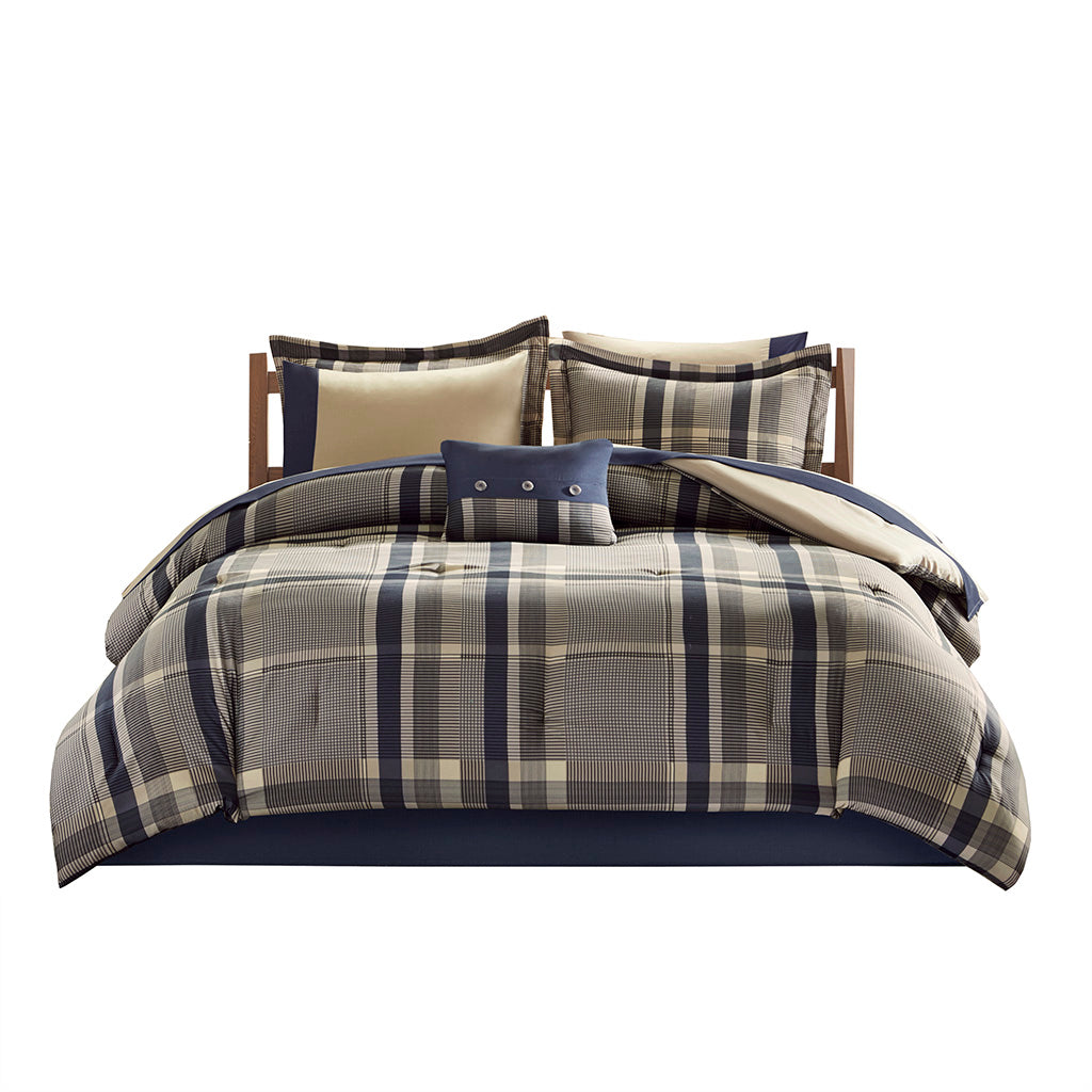 Twin Plaid Comforter Set with Bed Sheets