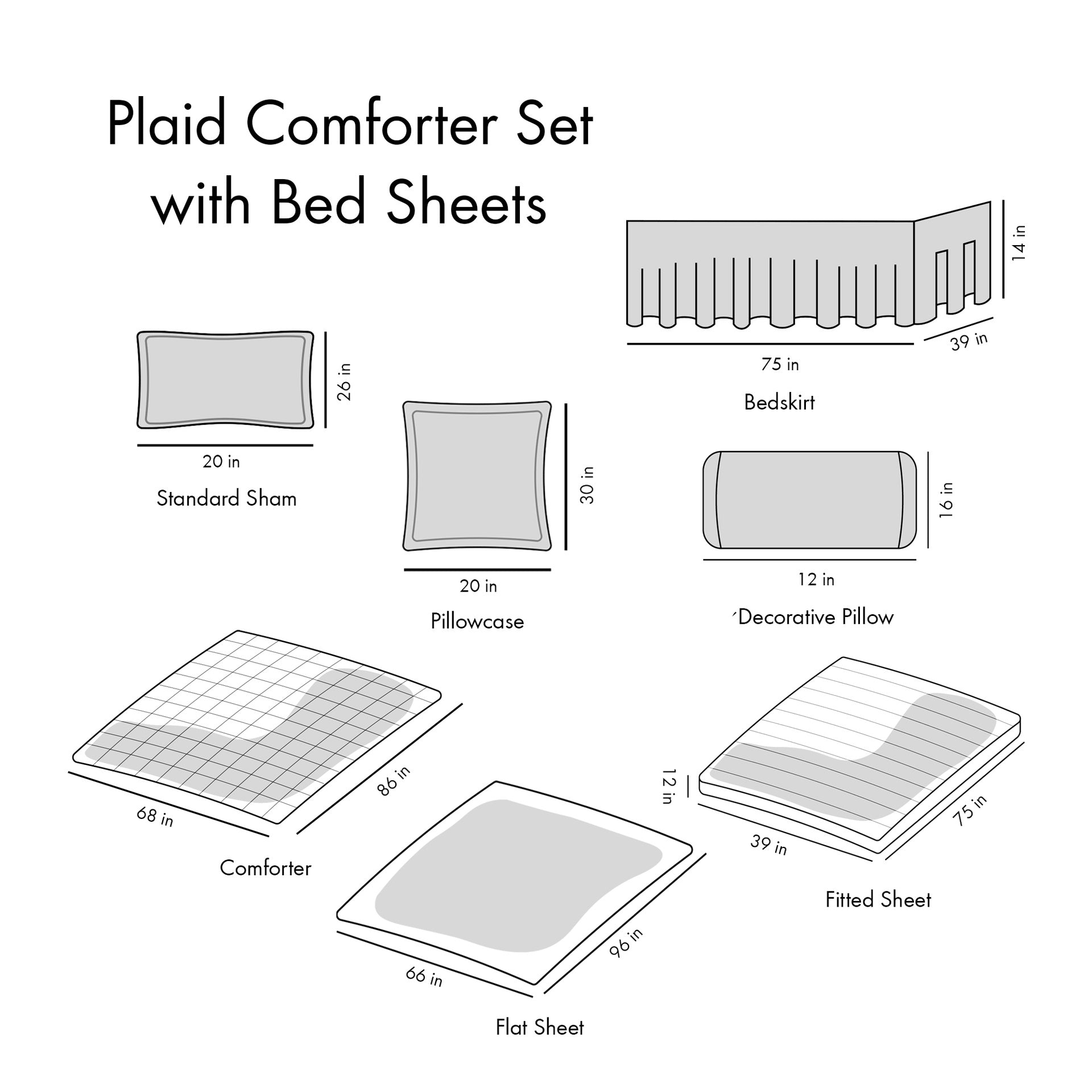 Twin Plaid Comforter Set with Bed Sheets