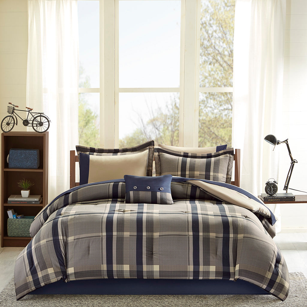 Twin Plaid Comforter Set with Bed Sheets