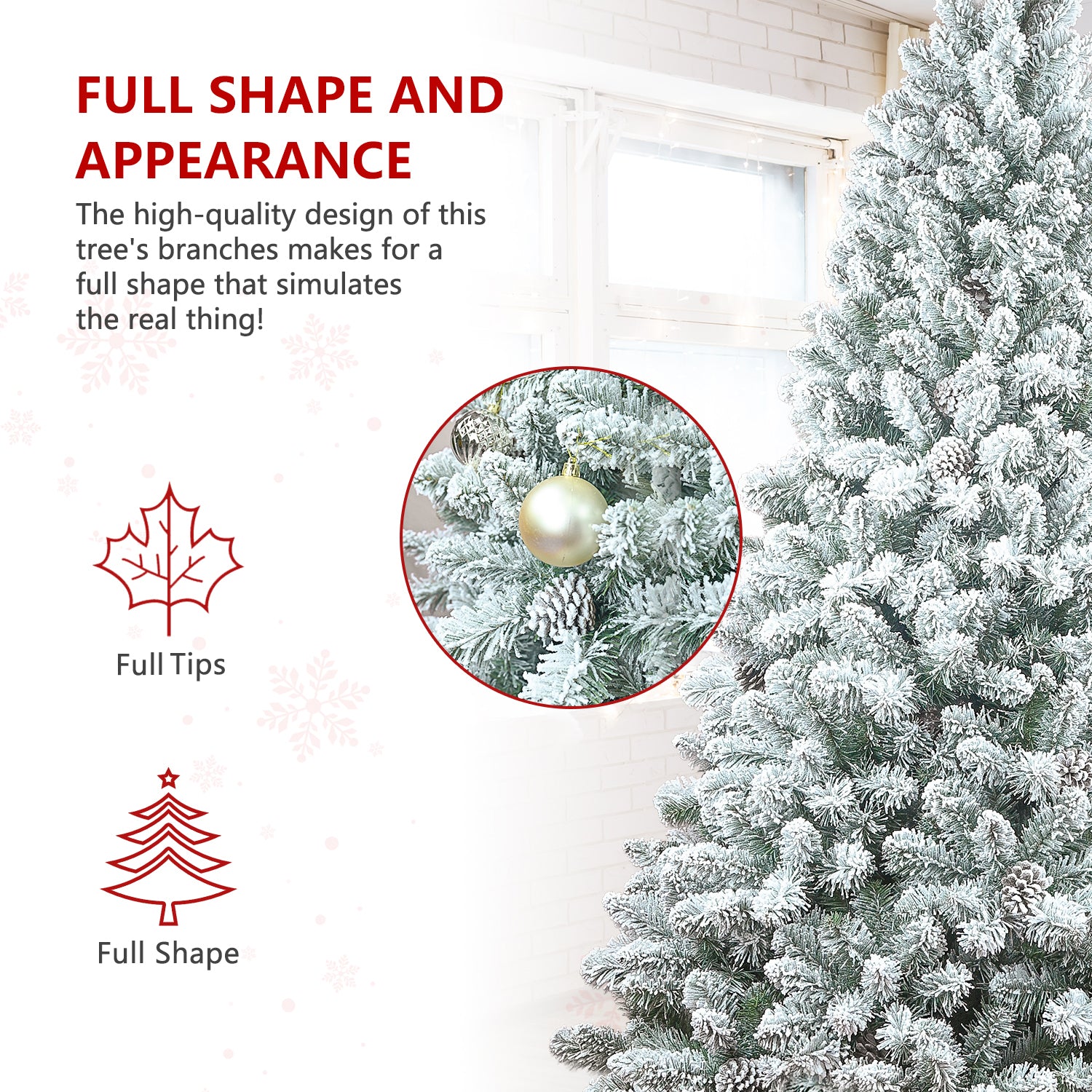 5FT Flocked Christmas Tree with Pine Cones – Snowy PVC Artificial Holiday Tree, 600 Tips, 27 Natural Pinecones, Sturdy Metal Stand, Full Shape for Seasonal Decoration