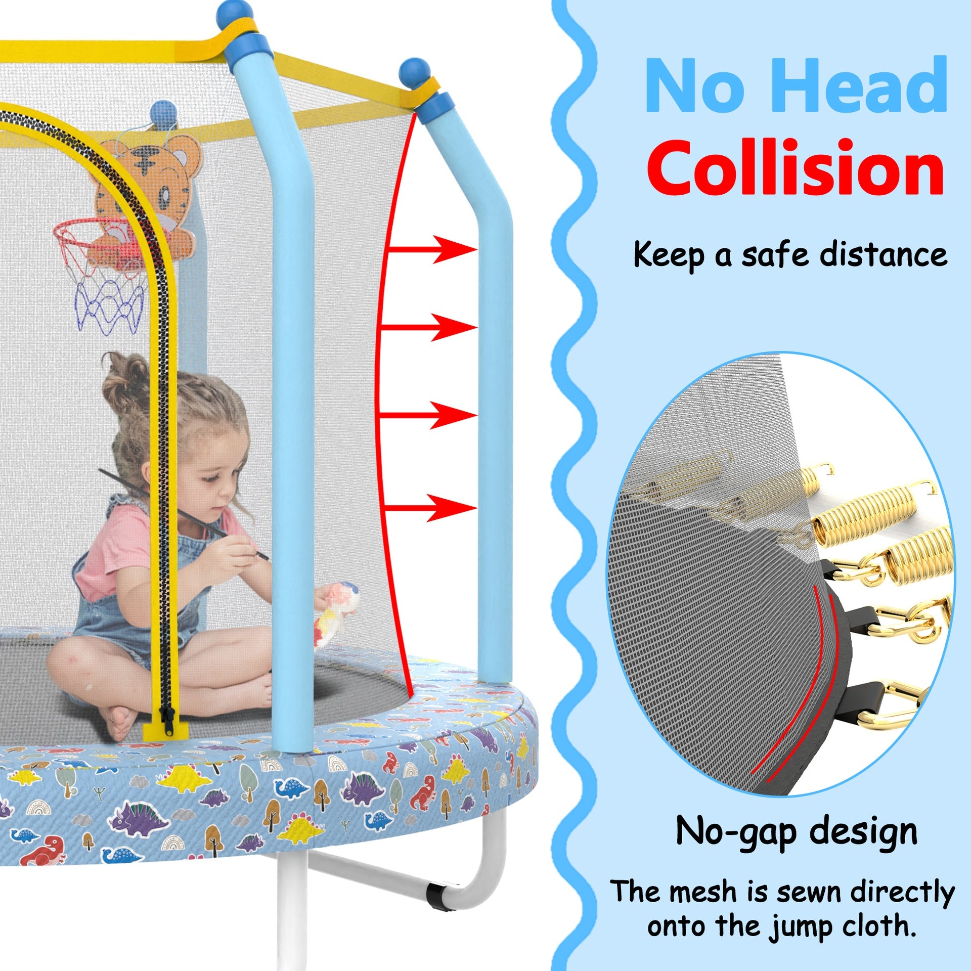 55-inch Trampoline for Kids Indoor & Outdoor Small Toddler Trampoline with Basketball Hoop