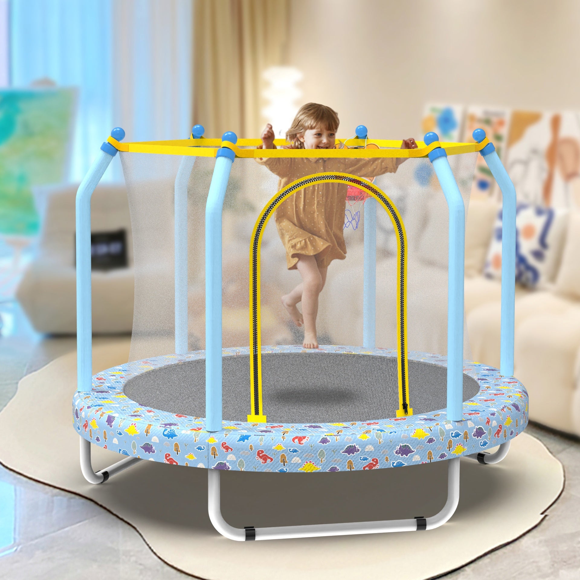 55-inch Trampoline for Kids Indoor & Outdoor Small Toddler Trampoline with Basketball Hoop