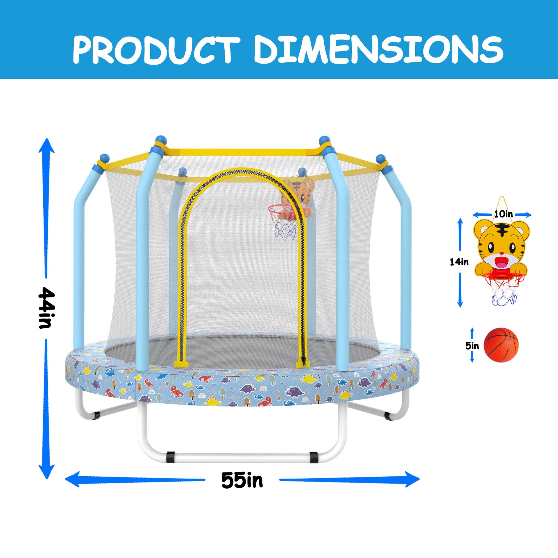 55-inch Trampoline for Kids Indoor & Outdoor Small Toddler Trampoline with Basketball Hoop