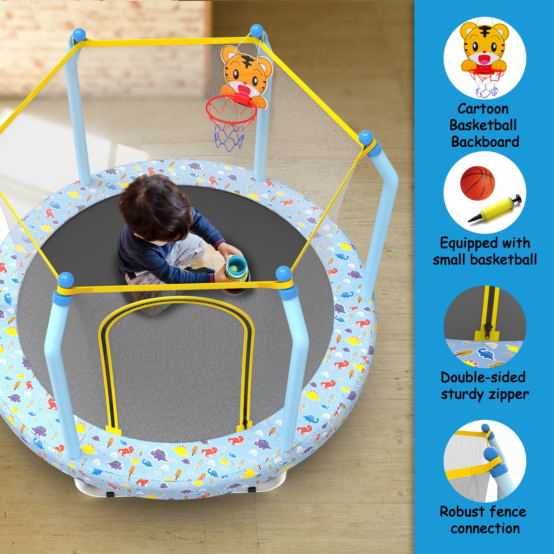 55-inch Trampoline for Kids Indoor & Outdoor Small Toddler Trampoline with Basketball Hoop