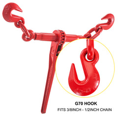 9215LBS 3/8" – 1/2" Ratchet Binders 9,215 LBS Secure Working Load, G70 Hooks and Adjustable Length, for Grade 70-80 Chains, Tie Down, Hauling, Towing, 2-Pack, Red