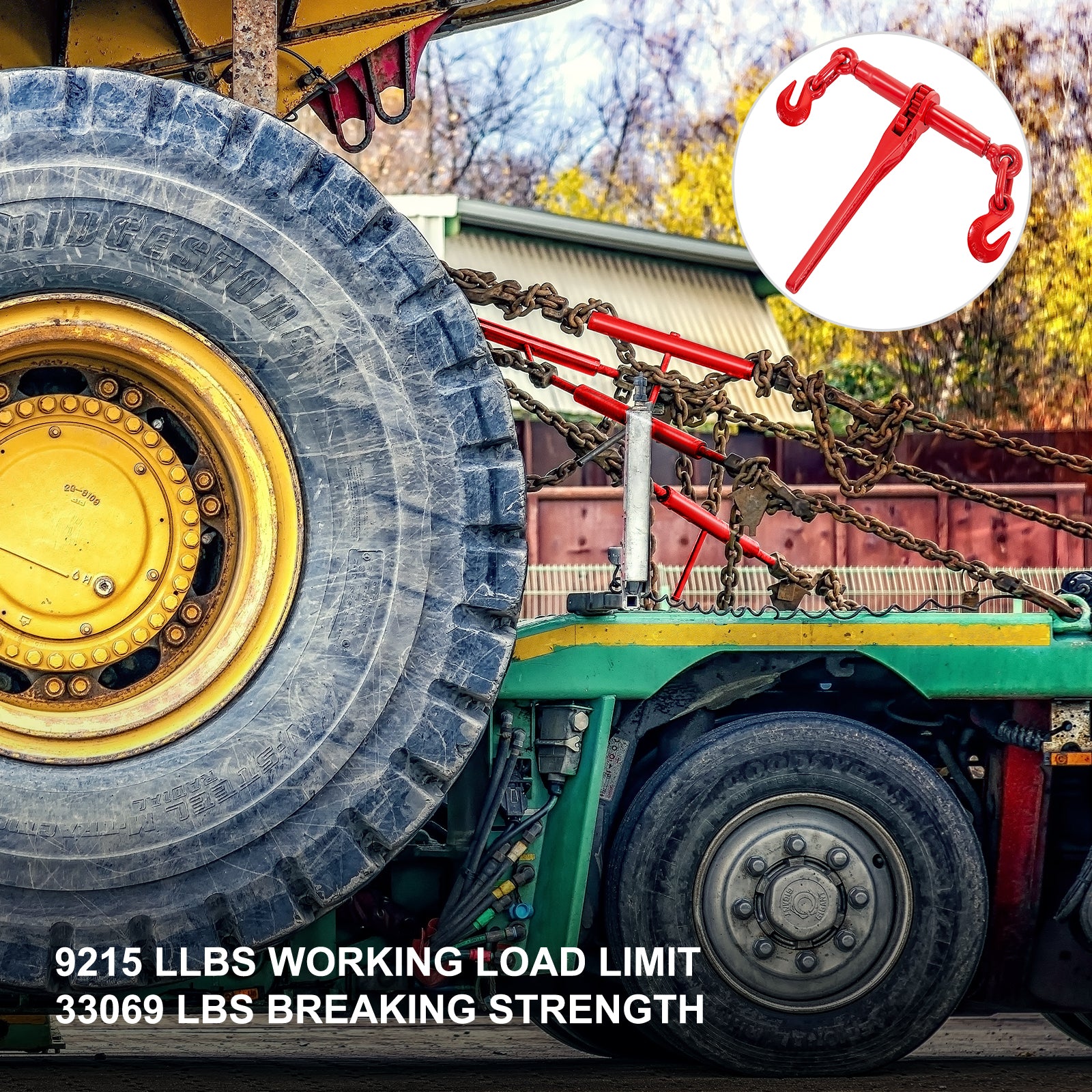 9215LBS 3/8" – 1/2" Ratchet Binders 9,215 LBS Secure Working Load, G70 Hooks and Adjustable Length, for Grade 70-80 Chains, Tie Down, Hauling, Towing, 2-Pack, Red