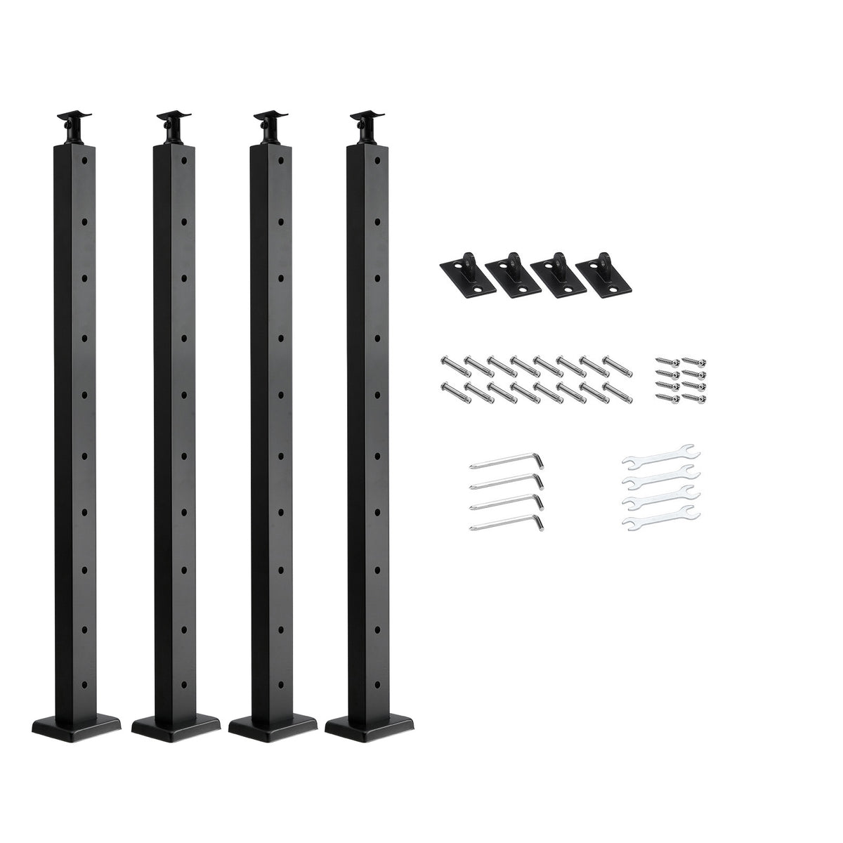 4-Pack Cable Railing Post, 36x1x2 In Horizontal-Hole Deck Railing Post with Pre-Drilled Holes, Stainless Steel Cable Rail Post with Horizontal and Curved Bracket, Black, 4JZLGZXHS914UUOI6001V0