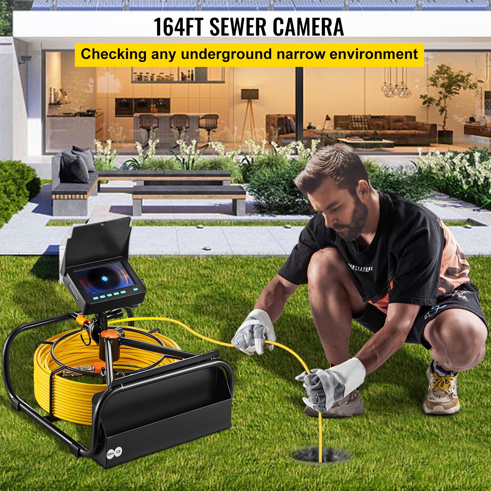 Sewer Camera, 164 ft/50 m, 4.3" Pipe Drain Inspection Camera with DVR Function and LED Lights, Waterproof IP68 Borescope, Industrial Endoscope for Home Wall Duct Drain Pipe Plumbing (Without Wheels)