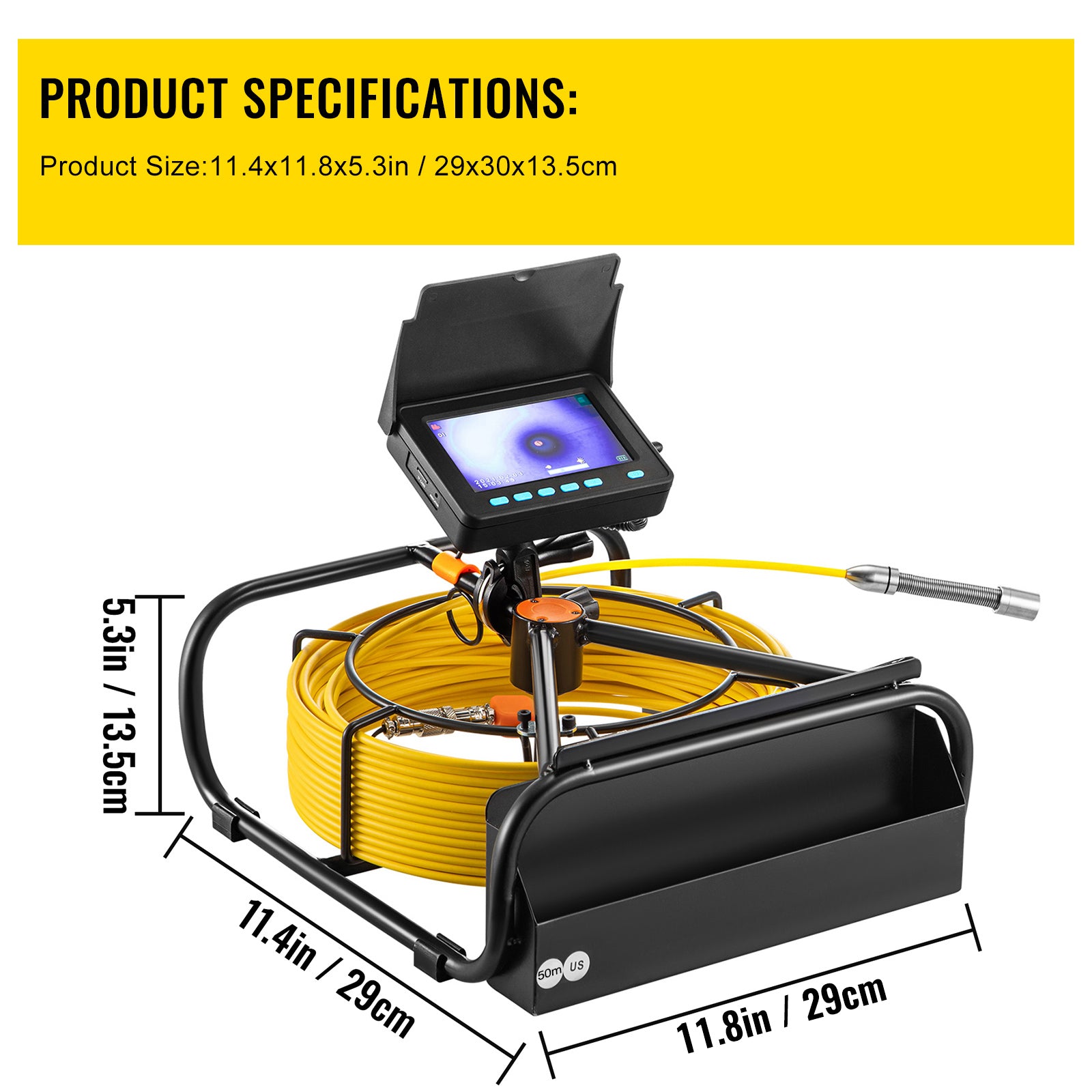 Sewer Camera, 164 ft/50 m, 4.3" Pipe Drain Inspection Camera with DVR Function and LED Lights, Waterproof IP68 Borescope, Industrial Endoscope for Home Wall Duct Drain Pipe Plumbing (Without Wheels)