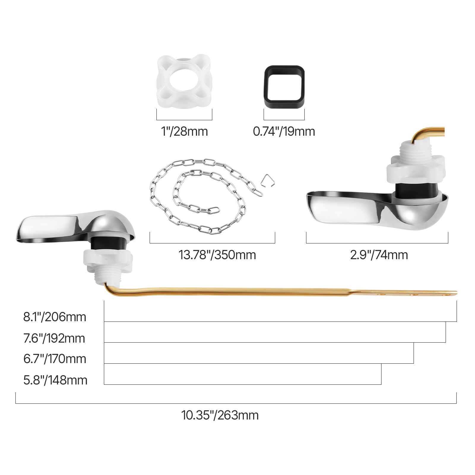 Toilet Handle Replacement Kit Front Mount Universal Toilet Flush Handle Chrome