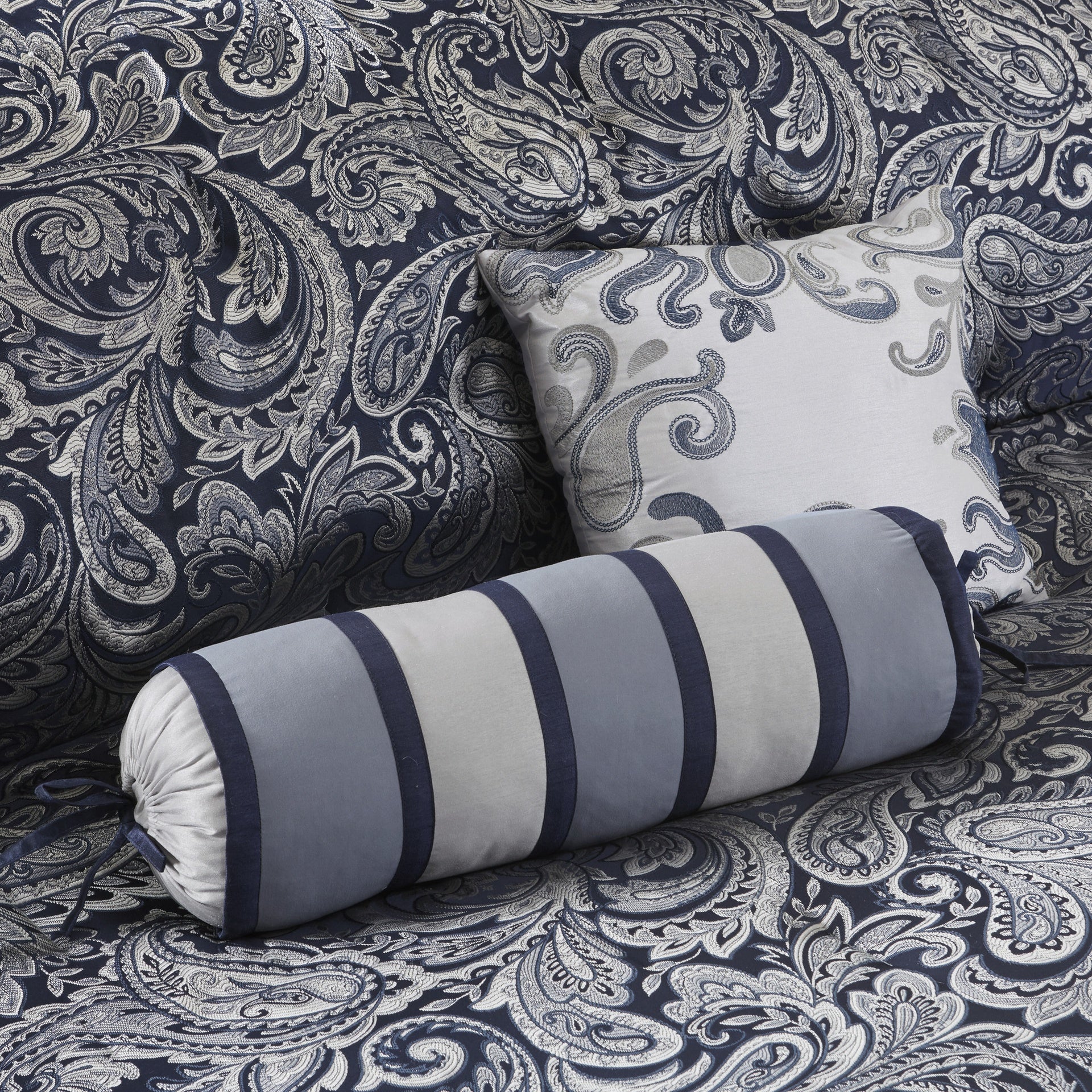 12 Piece Comforter Set with Cotton Bed Sheets Navy Cal King