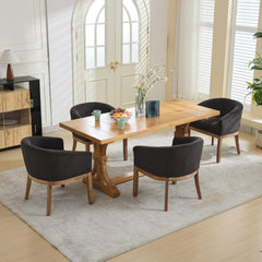Mid Century Modern Upholstered Barrel Dining Chairs with Arms,Farmhouse Linen Kitchen & Dining Room Chairs with Natural Hardwood Frame, 19" W Accent Chairs for Living Room,Single Pack,Black,SW1891BK