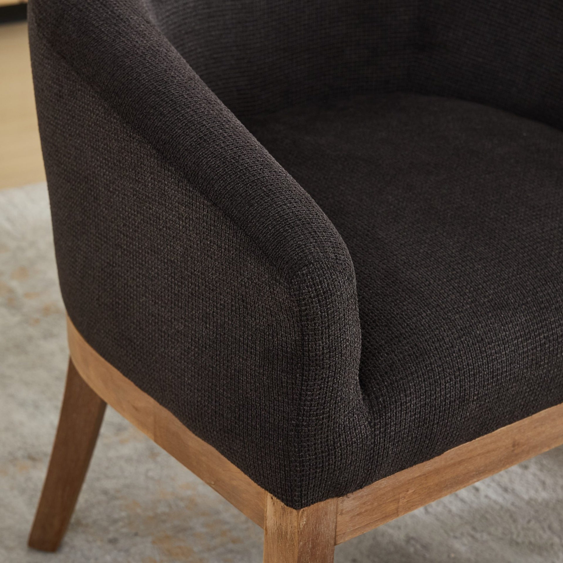 Mid Century Modern Upholstered Barrel Dining Chairs with Arms,Farmhouse Linen Kitchen & Dining Room Chairs with Natural Hardwood Frame, 19" W Accent Chairs for Living Room,Single Pack,Black,SW1891BK