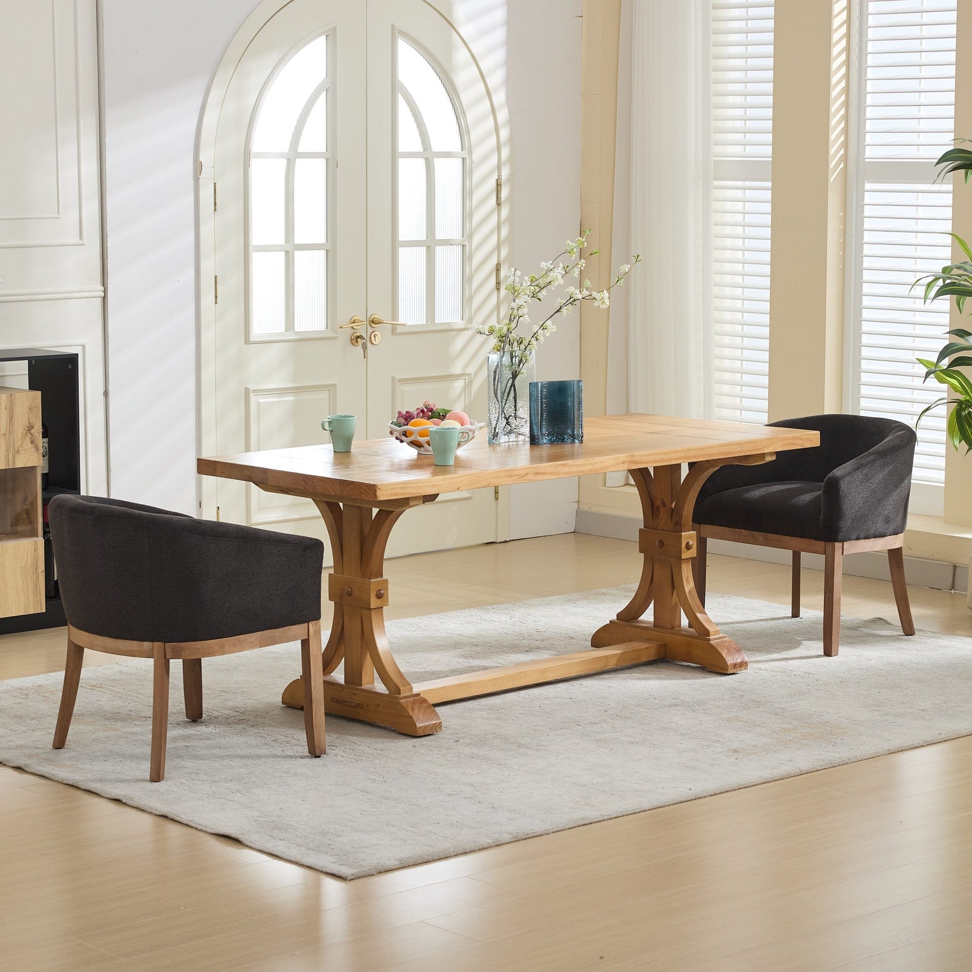 Mid Century Modern Upholstered Barrel Dining Chairs with Arms,Farmhouse Linen Kitchen & Dining Room Chairs with Natural Hardwood Frame, 19" W Accent Chairs for Living Room,Single Pack,Black,SW1891BK